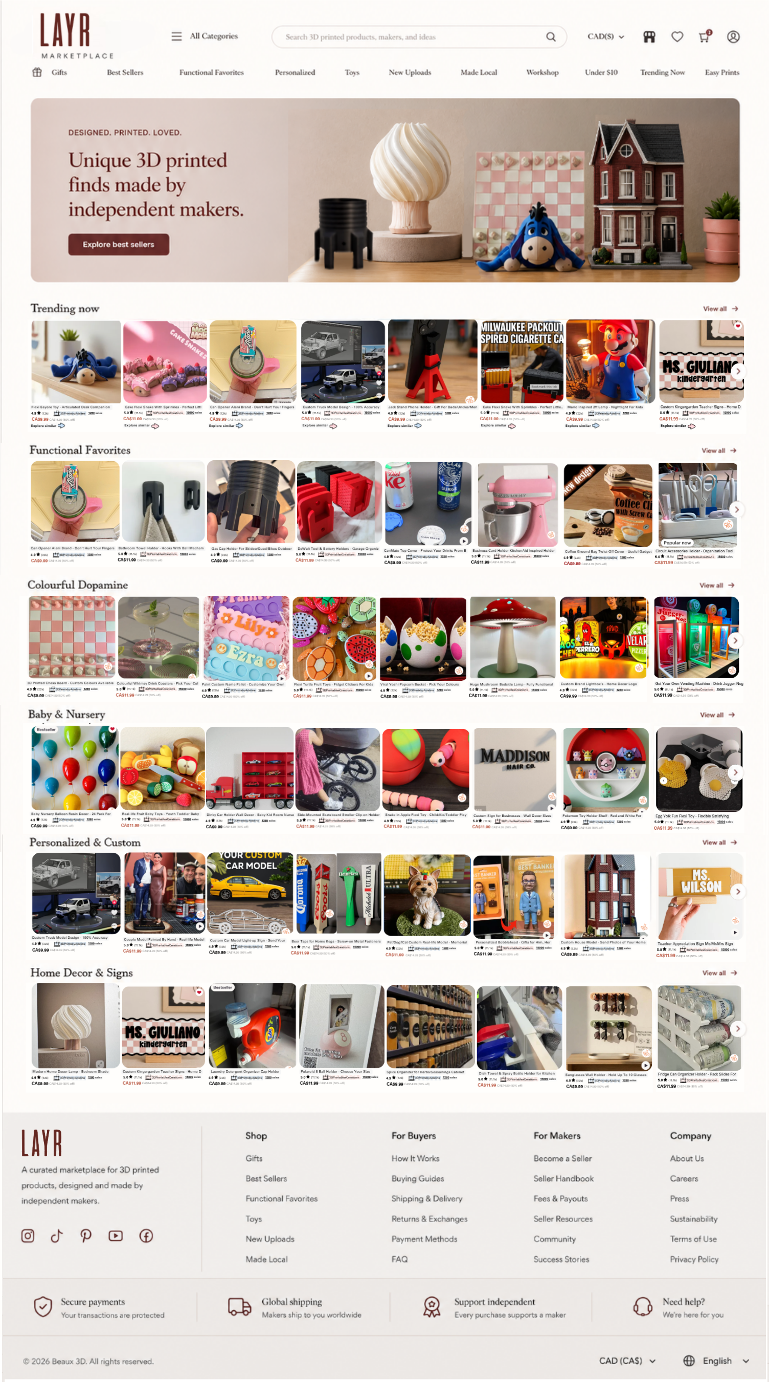 LAYR marketplace product grid